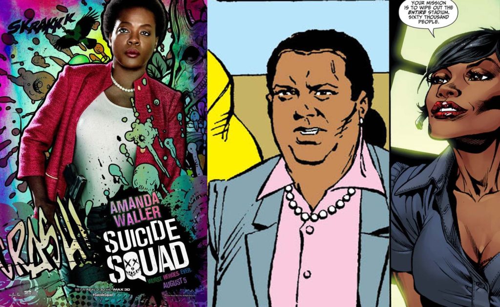 (L to R) Viola Davis as Amanda Waller in 'Suicide Squad' film (2016), Amanda Waller from Suicide Squad (2011), and Suicide Squad (1987).
