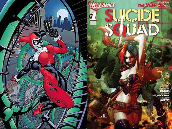 Left: Cover of Harley Quinn #1 (Dec. 2000); Right: Cover of Suicide Squad #1 (Nov. 2011)