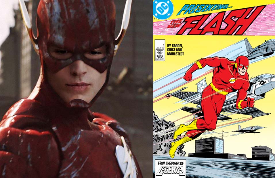 Left: Ezra Miller as The Flash; Right: The Flash (1987)